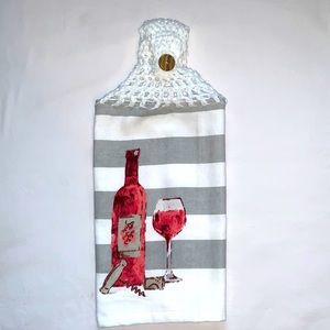 Hand Crafted Crochet Top Hanging Kitchen or Bathroom Hand Towel Red Wine Theme